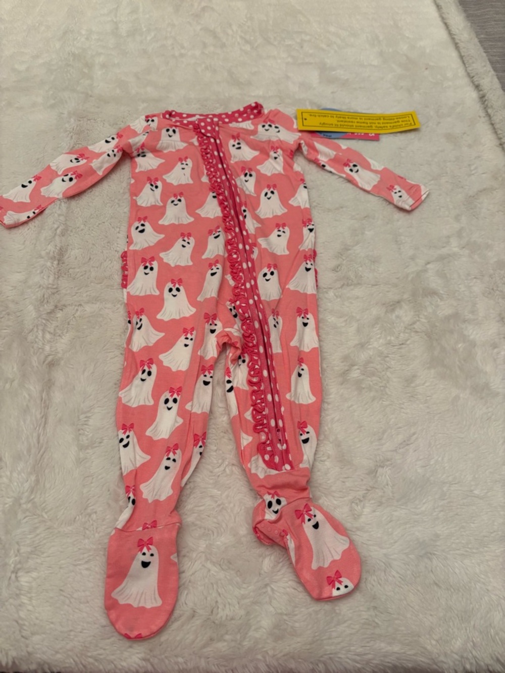 NWT - Rufflebutts Bamboo Ghostie Girls Ruffle One Piece  Footie Pajamas
